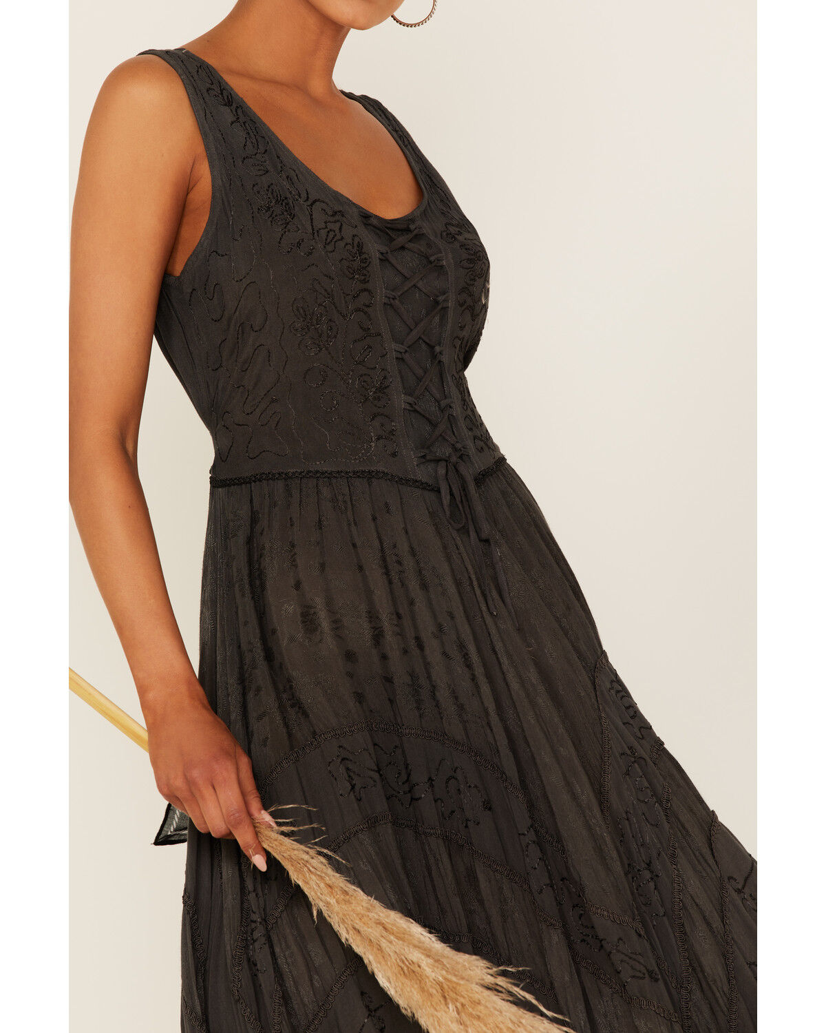 Image #3 - Scully Women's Lace-Up Jacquard Maxi Dress, Charcoal, hi-res