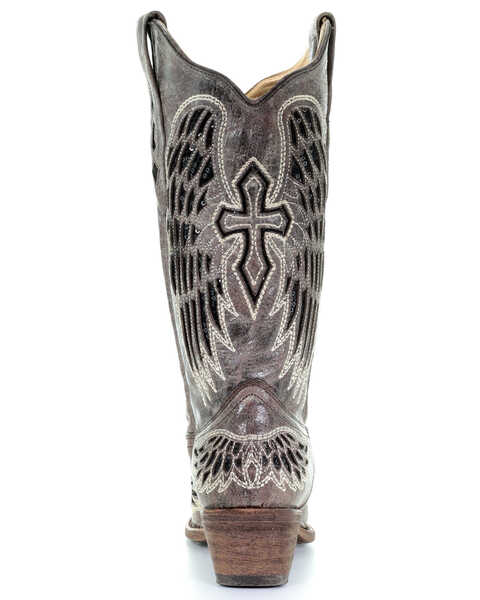Image #7 - Corral Women's Distressed Black Sequin Cross & Wing Inlay Cowgirl Boots - Snip Toe, , hi-res