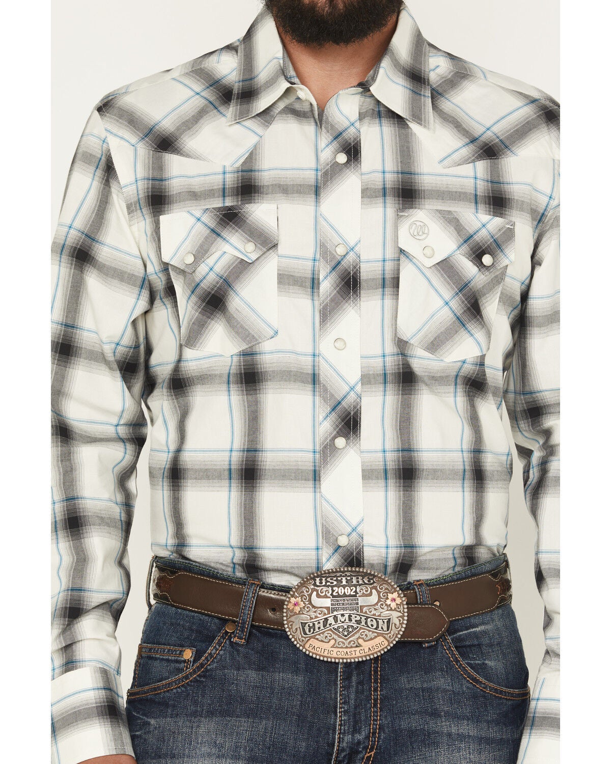 Image #3 - Wrangler Retro Men's Plaid Print Long Sleeve Snap Western Shirt, White, hi-res