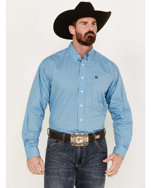 Image #1 - Cinch Men's Geo Print Long Sleeve Button-Down Western Shirt, Blue, hi-res