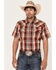 Image #1 - Moonshine Spirit Men's Hound Dog Plaid Print Short Sleeve Snap Western Shirt, Dark Brown, hi-res