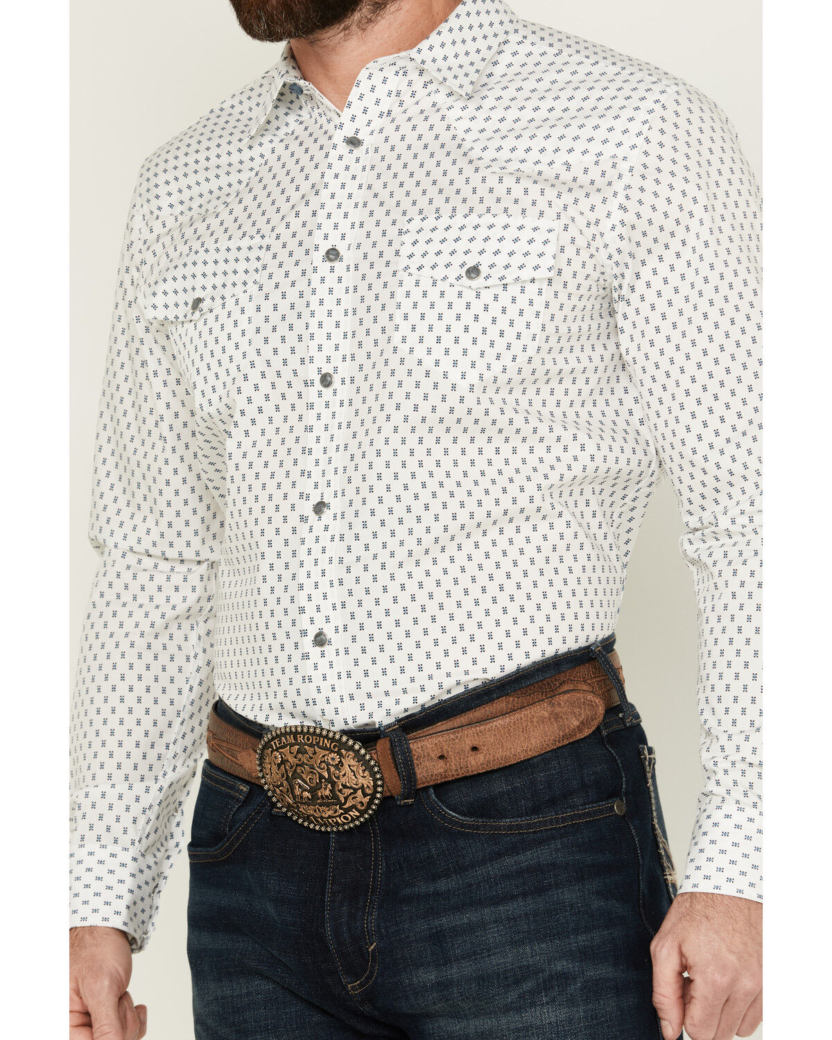 Image #3 - Gibson Men's Polka Geo Print Long Sleeve Snap Western Shirt, White, hi-res