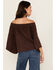 Image #4 - Shyanne Women's Solid Faux Suede Off The Shoulder Long Sleeve Shirt, Chocolate, hi-res