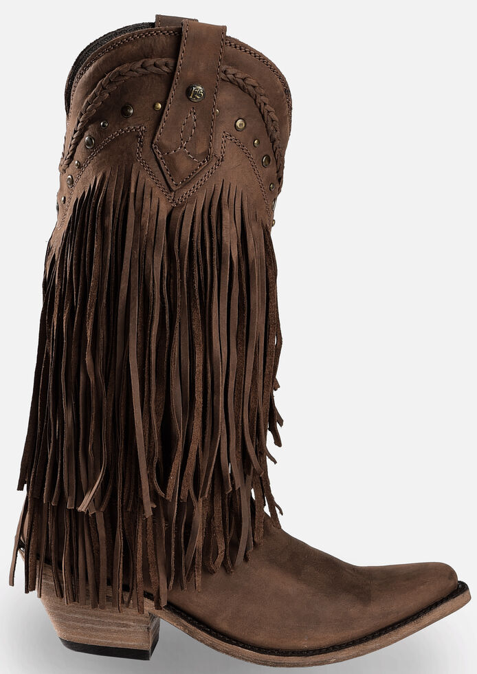 Liberty Black Vegas Fringe Boots - Pointed Toe, Dark Brown, hi-res
