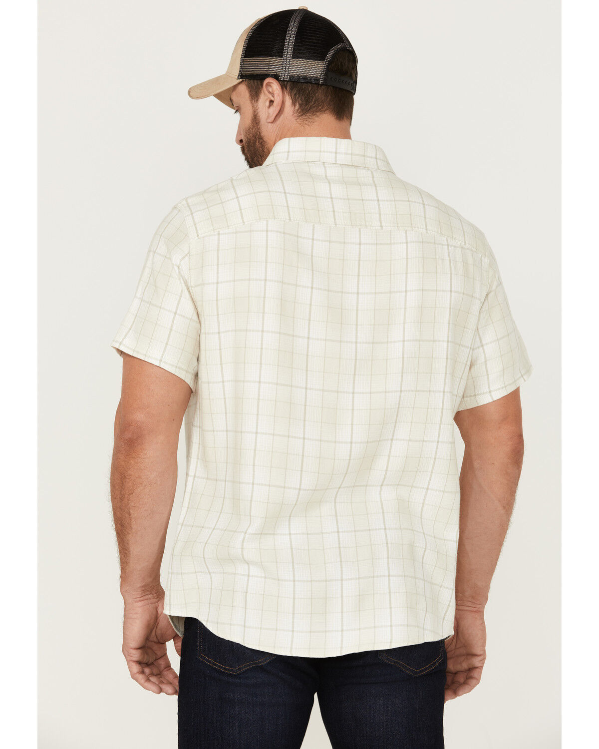 Image #4 - Brothers and Sons Men's Large Plaid Short Sleeve Button Down Western Shirt, Cream, hi-res