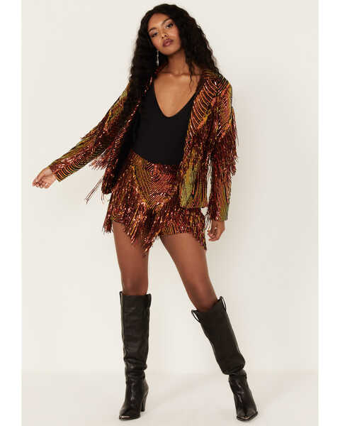 Image #2 - Any Old Iron Women's Sequins and Fringe Jacket, Rust Copper, hi-res