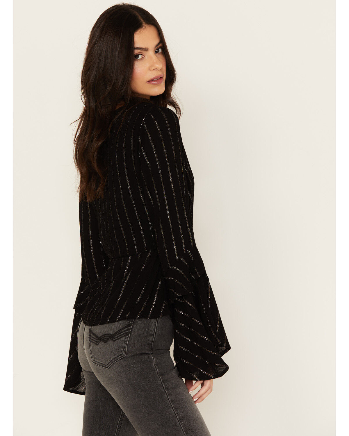 Image #2 - Idyllwind Women's Lafayette Metallic Stripe Top, Black, hi-res