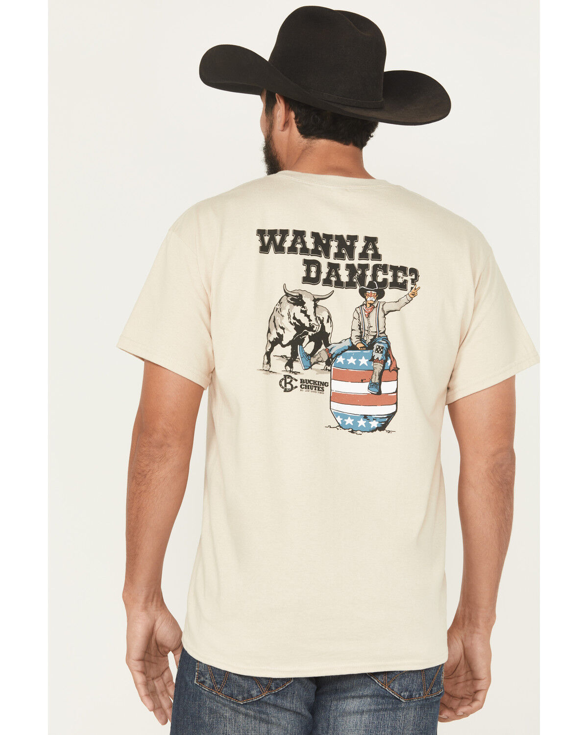 Image #1 - Bucking Chutes Men's Wanna Dance Short Sleeve Graphic T-Shirt, Sand, hi-res