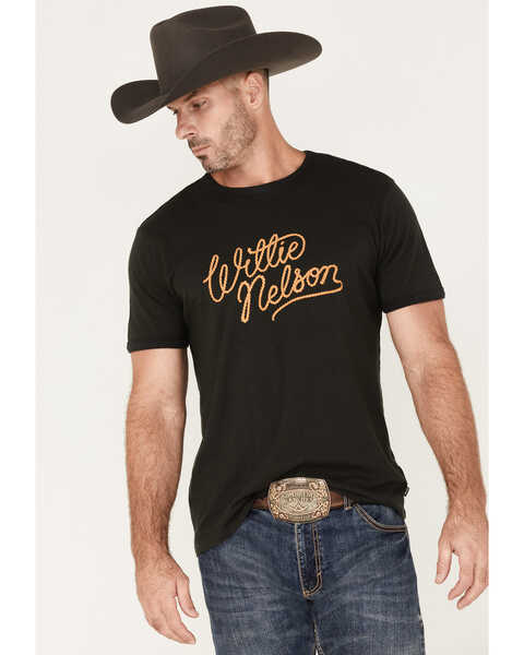 Image #1 - Brixton x Willie Nelson Men's Roped Logo Graphic Ringer T-Shirt, Black, hi-res