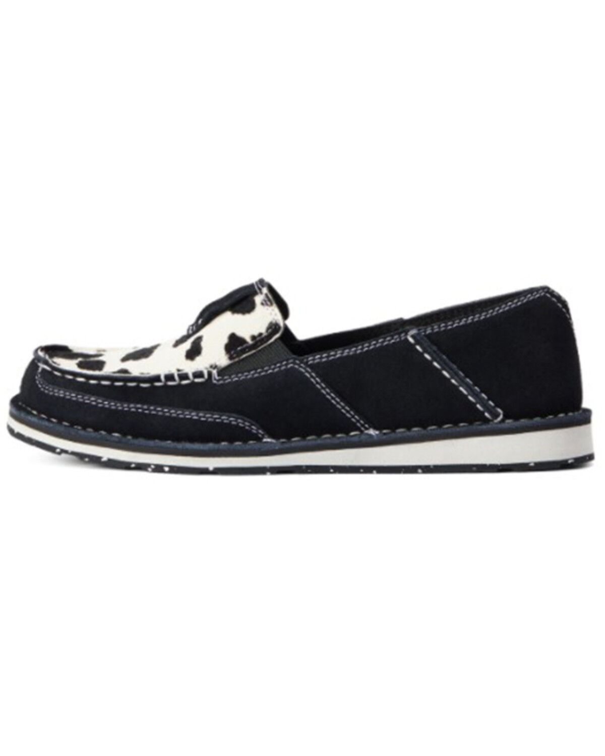 Image #2 - Ariat Women's Suede Cow Print Hair-On Casual Slip-On Cruiser - Moc Toe, Black, hi-res