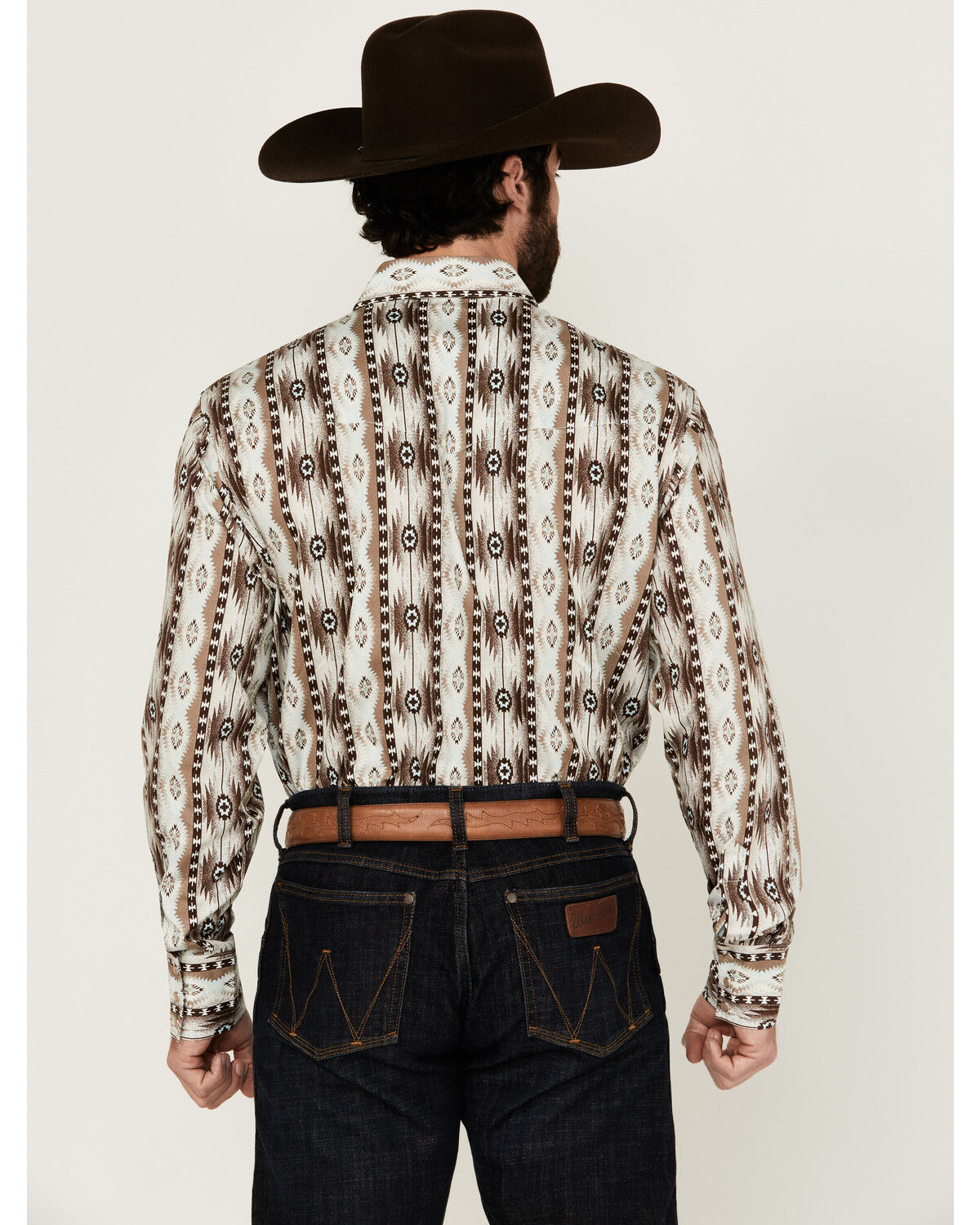 Image #4 - Wrangler Men's Checotah Southwestern Print Long Sleeve Snap Western Shirt, Brown, hi-res