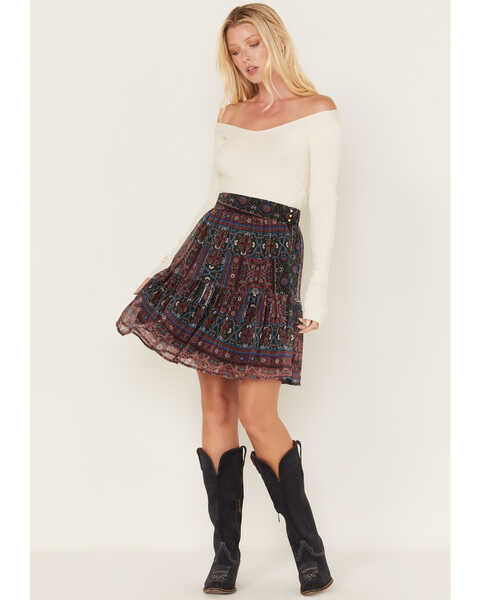 Image #1 - Molly Bracken Women's Metallic Floral Stripe Tiered Skirt, Multi, hi-res