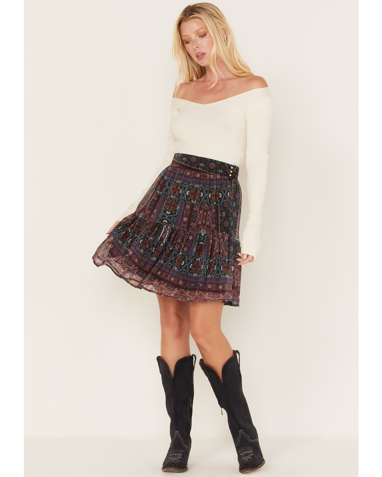 Metallic floral skirt discount