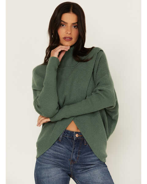 Revel Women's Mockneck Wrap Sweater, Green, hi-res