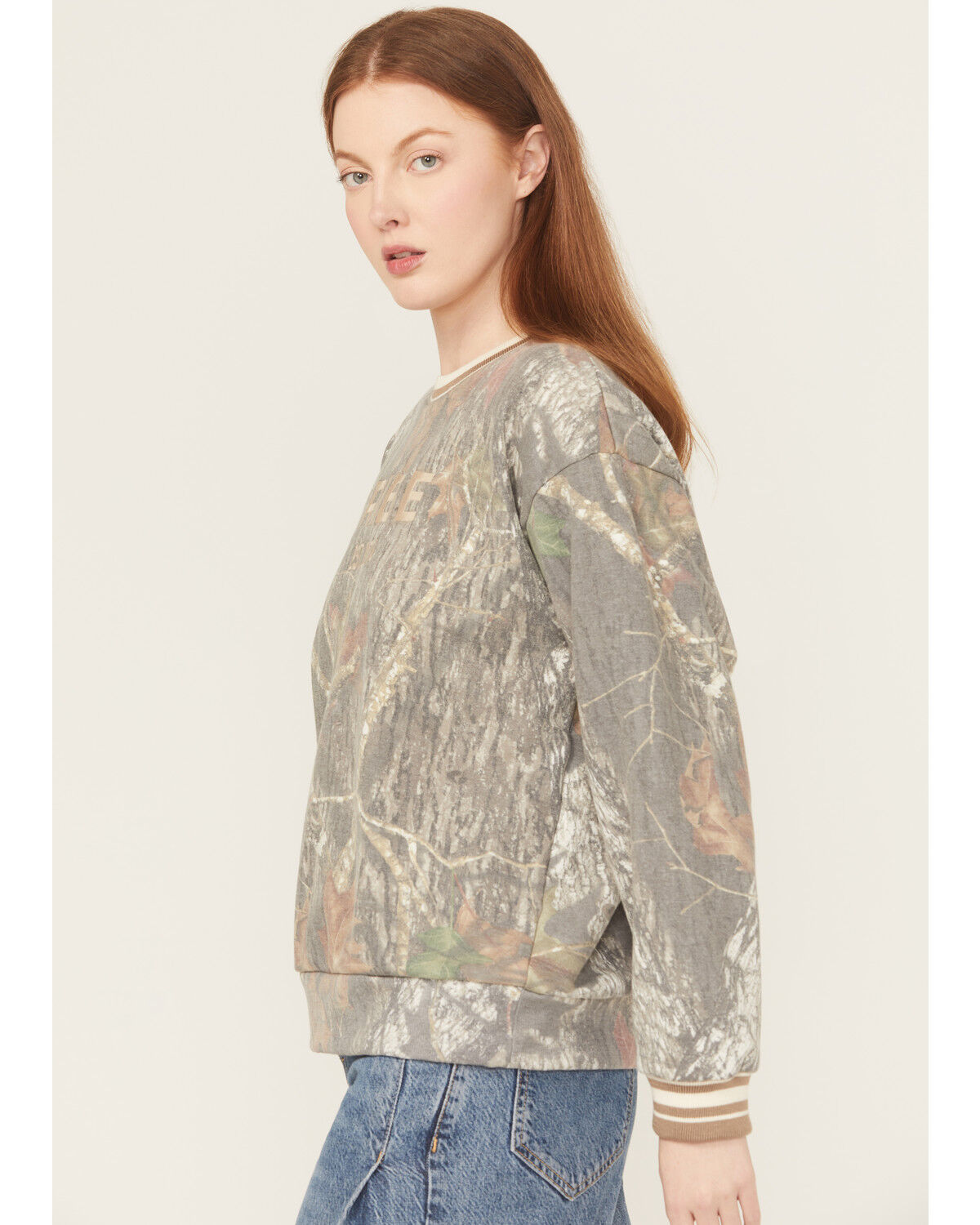 Image #2 - Tribe Kelley Women's Camo Print Varsity Crewneck, Green, hi-res