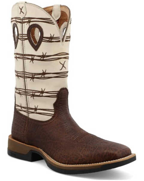 Image #1 - Twisted X Men's 12" Elephant Print Tech X Western Performance Boots - Broad Square Toe, Cream, hi-res