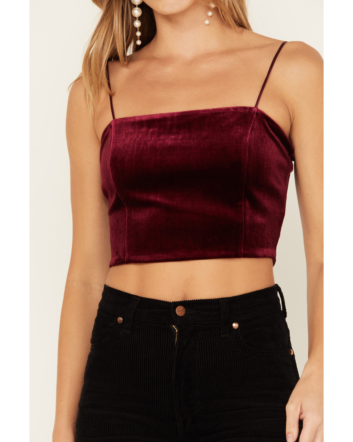 Image #3 - Sadie & Sage Women's Misty Velvet Crop Cami Top, Wine, hi-res