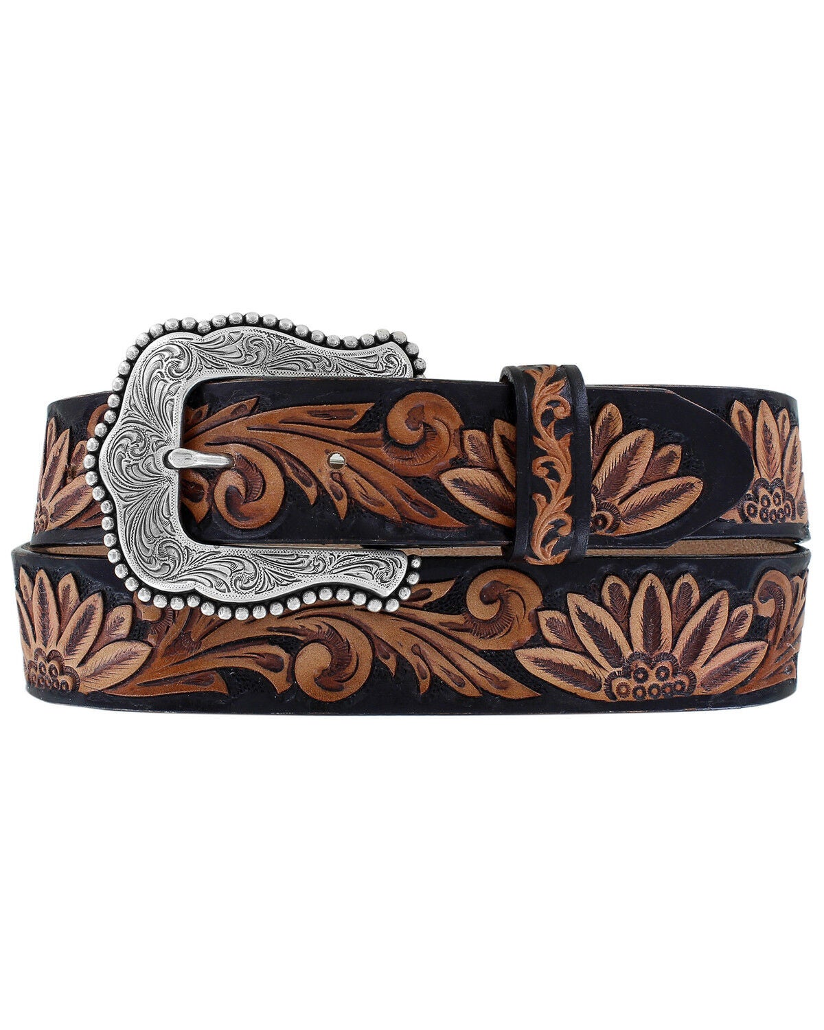 Tony Lama Women's Delheart Daisy Western Belt, Black, hi-res