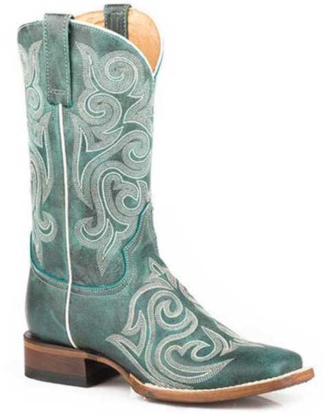 Roper Women's Blair Scroll Embroidered Vintage Western Boots - Square Toe , Blue, hi-res