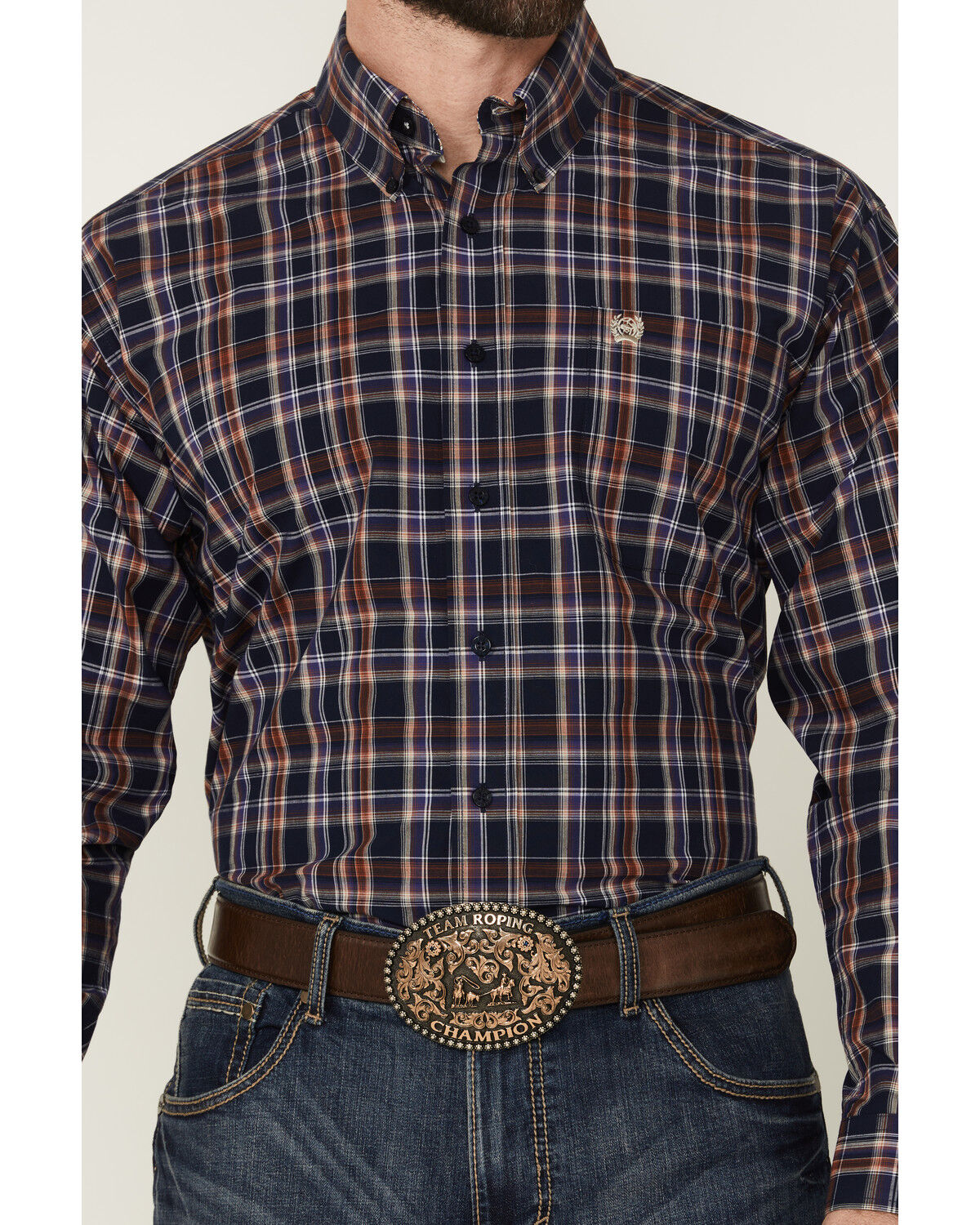 Image #3 - Cinch Men's Plaid Print Long Sleeve Button-Down Western Shirt, Navy, hi-res