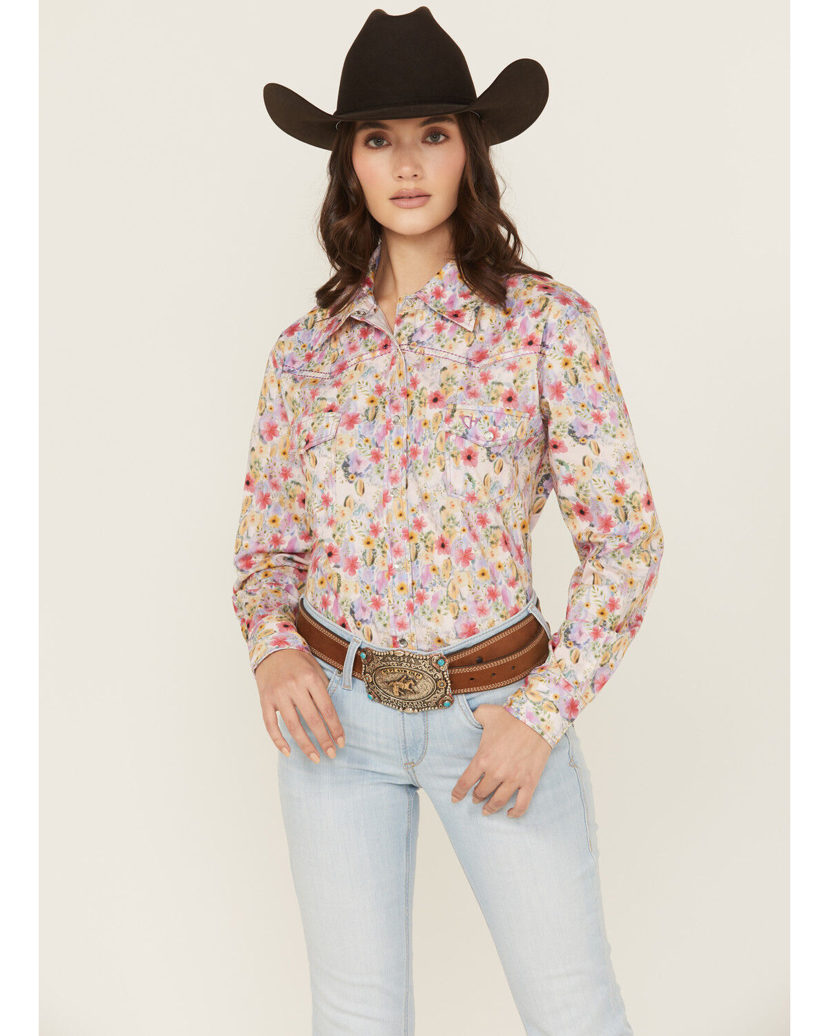 Image #1 - Cowgirl Hardware Women's Floral Monet Long Sleeve Snap Stretch Western Shirt, Multi, hi-res