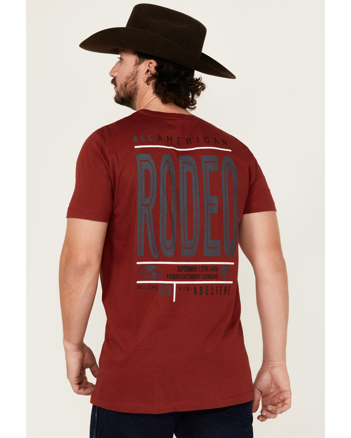 Image #1 - RANK 45® Men's Rough Rider Short Sleeve Graphic T-Shirt, Burgundy, hi-res