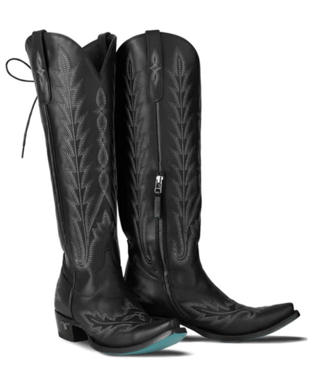 Image #1 - Lane Women's Lexington Knee High Corset Western Boots - Snip Toe, Jet Black, hi-res