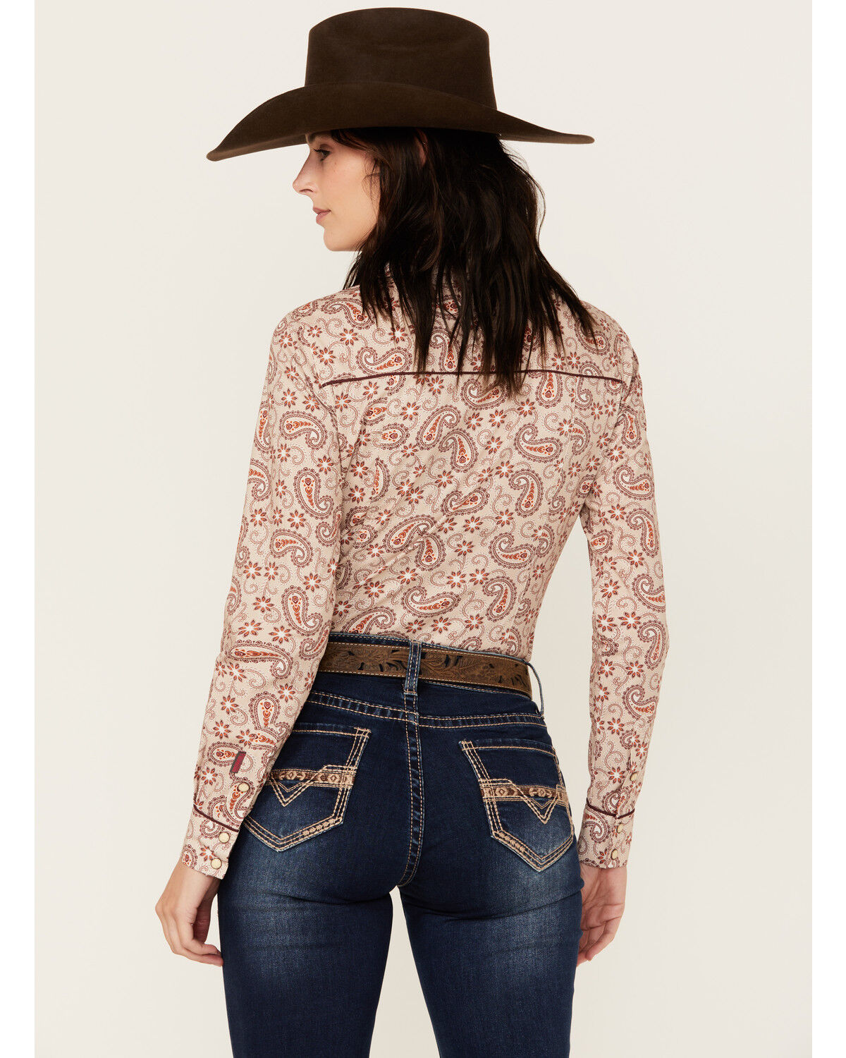Image #4 - Rock & Roll Denim Women's Paisley Print Double Piping Long Sleeve Snap Western Shirt, Red, hi-res