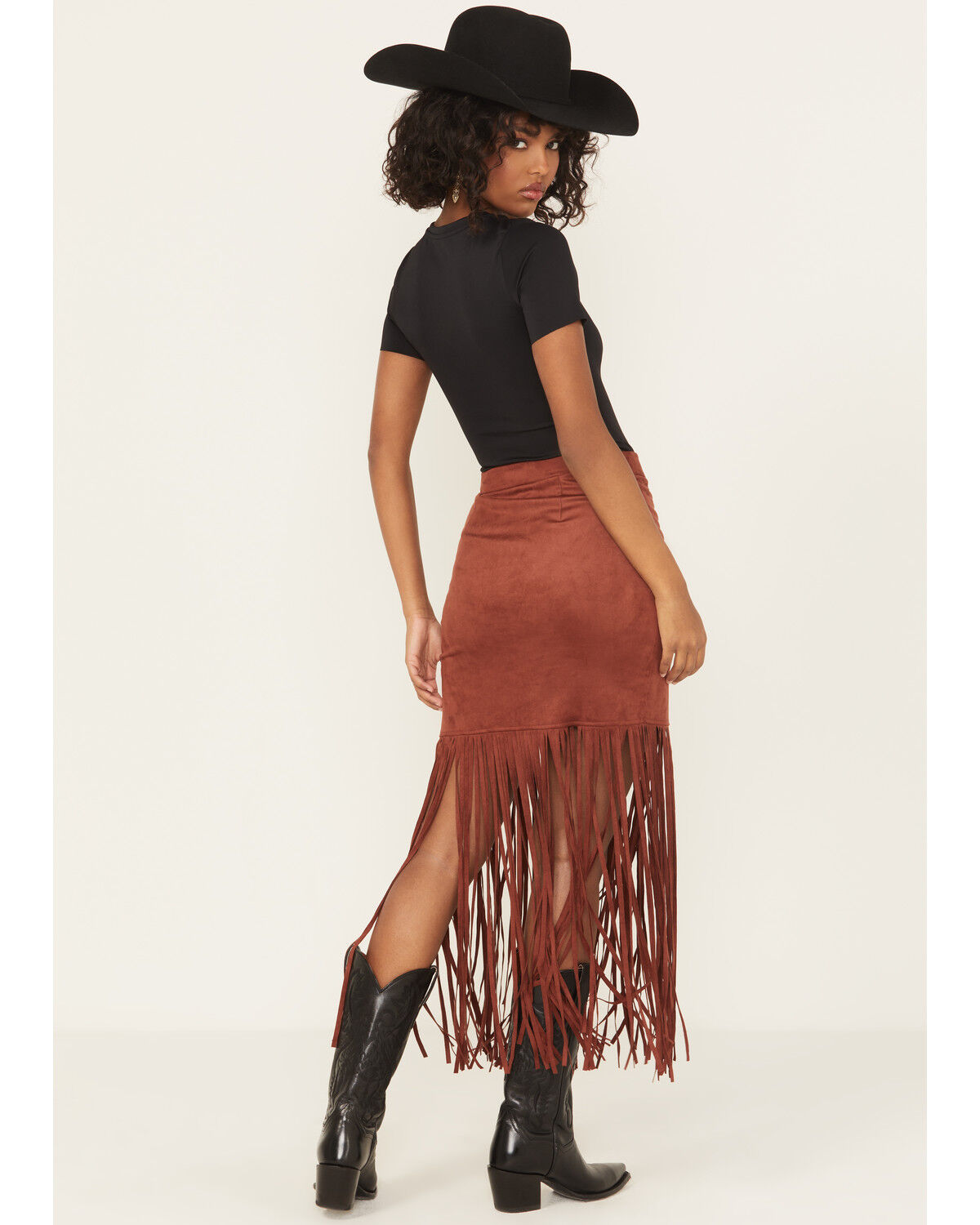 Image #3 - Shyanne Women's Faux Suede Fringe Mini Skirt, Mahogany, hi-res
