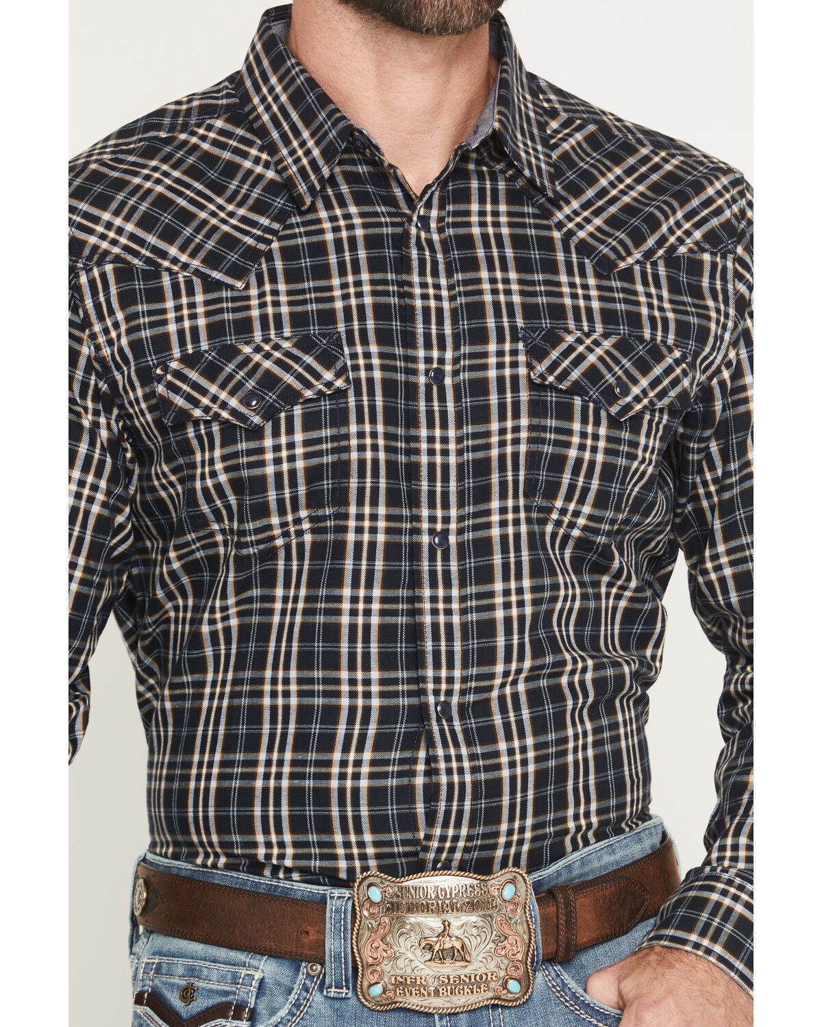 Image #3 - Cody James Men's Warriors Way Plaid Print Long Sleeve Snap Western Shirt - Tall, Dark Blue, hi-res