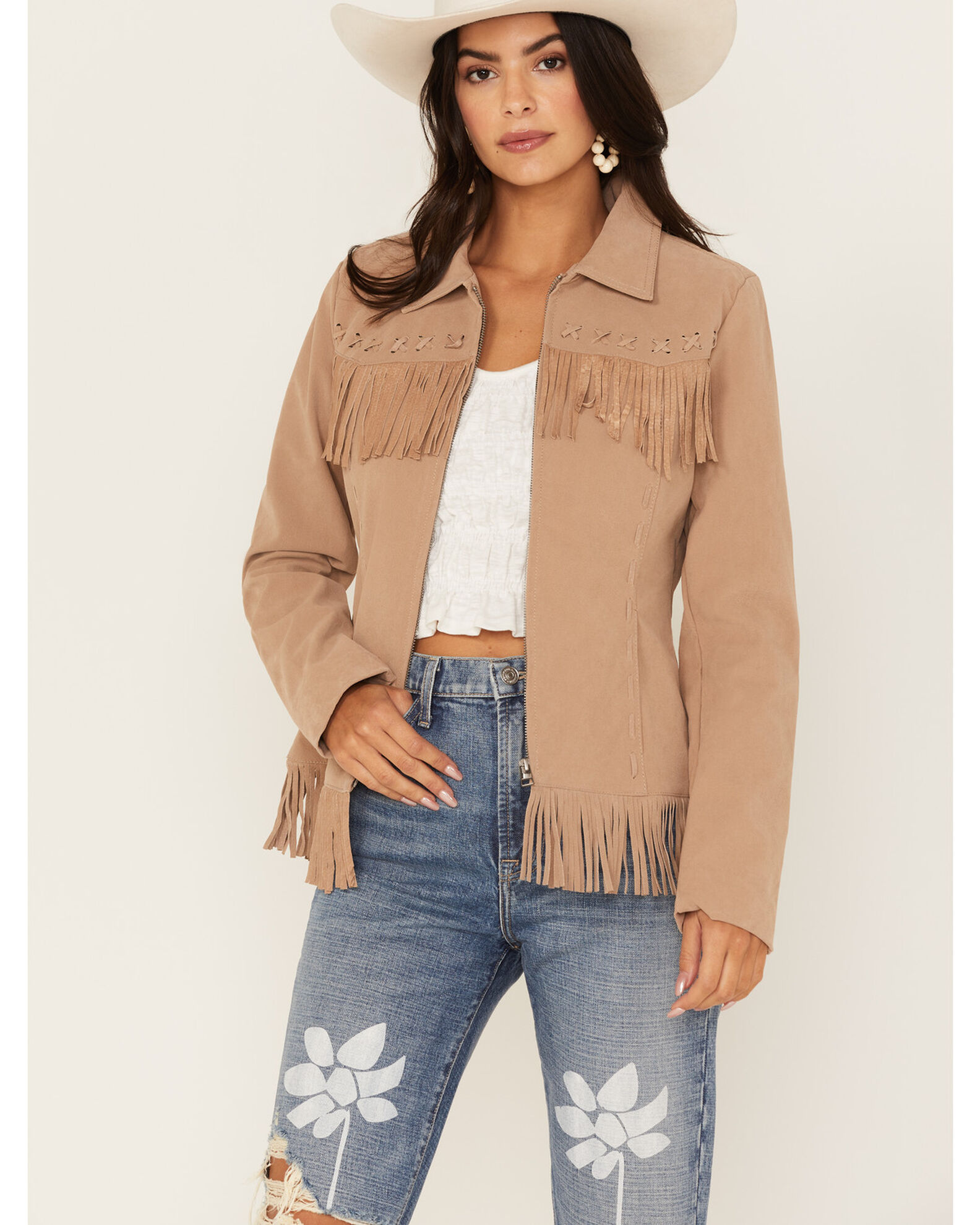 Fringed faux leather jacket best sale