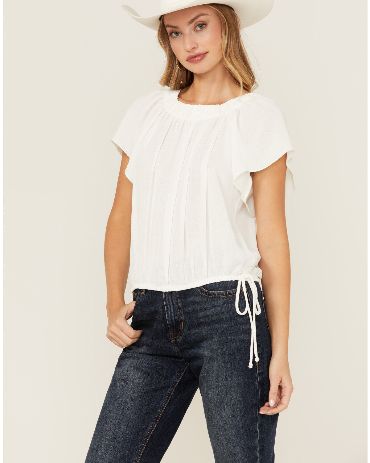 Image #1 - Wild Moss Women's Flutter Sleeve Peasant Top, Ivory, hi-res