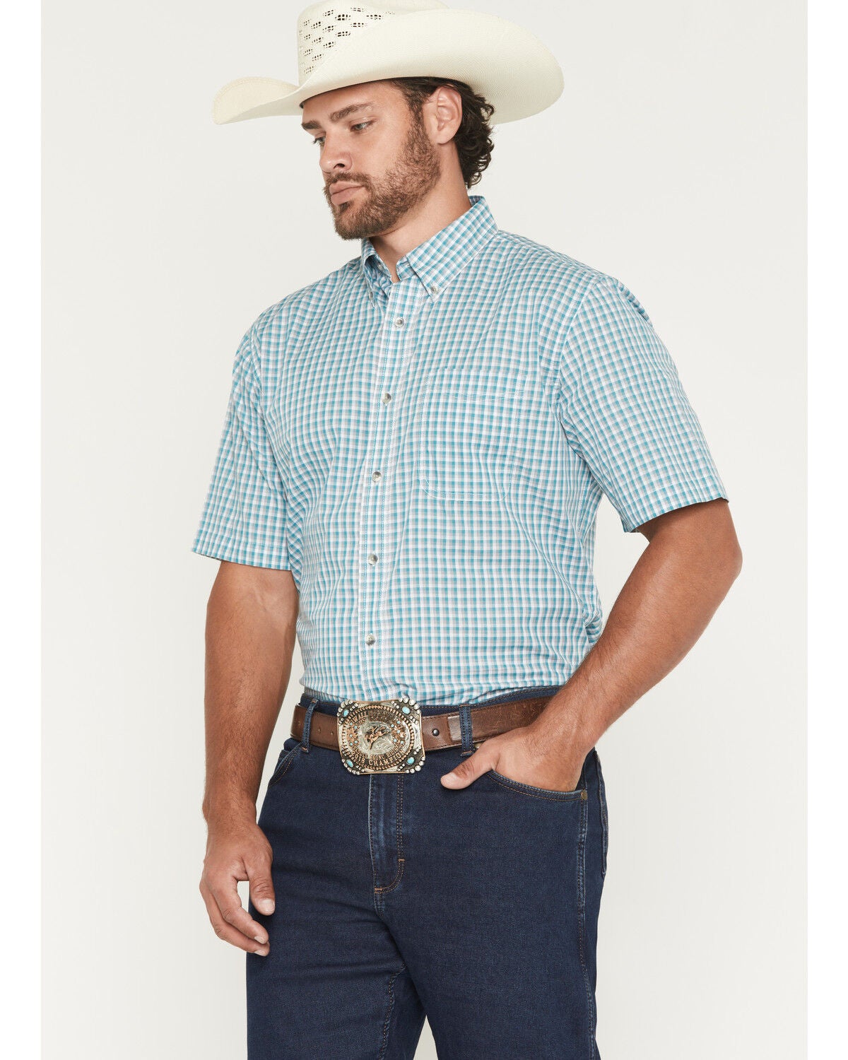Image #1 - Wrangler Riata Men's Assorted Plaid Print Short Sleeve Button-Down Western Shirt - Big, Multi, hi-res