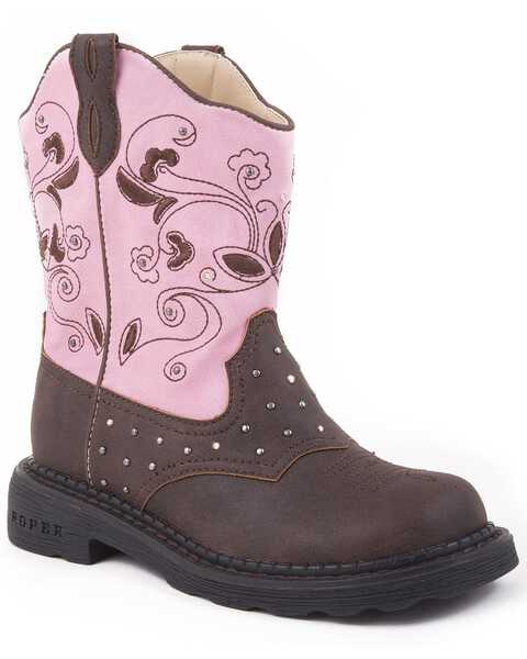 Image #1 - Roper Girls' Light Up Western Boots, Brown, hi-res