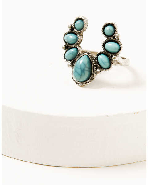 Image #3 - Shyanne Women's Silver & Turquoise Squash Blossom 5-piece Ring Set, Silver, hi-res