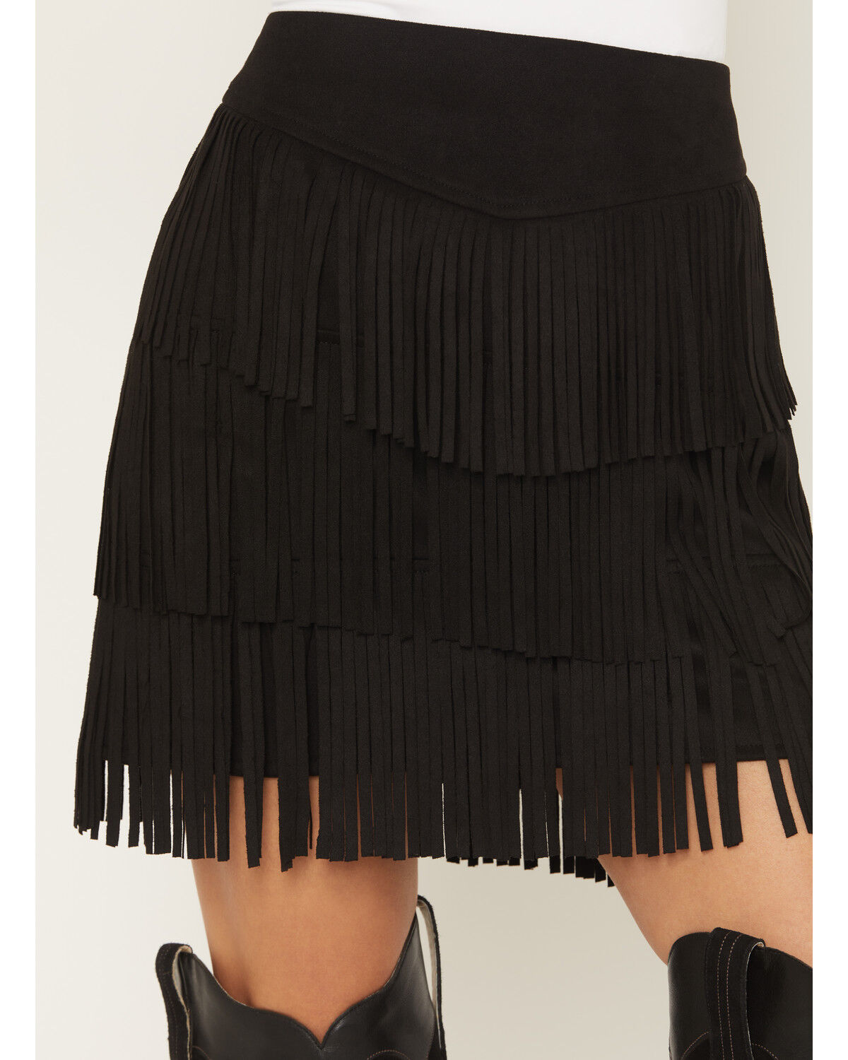 Image #2 - Fornia Women's Faux Suede Fringe Mini Skirt, Black, hi-res