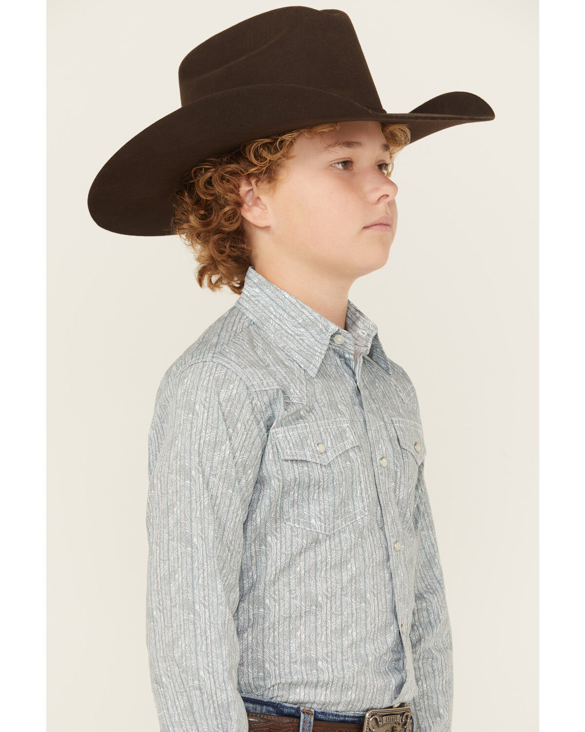 Image #3 - Wrangler 20X Boys' Paisley Print Long Sleeve Snap Stretch Western Shirt, Grey, hi-res