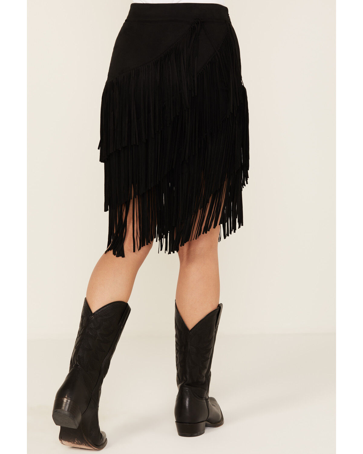 Image #4 - Idyllwind Women's Tina Asymmetrical Faux Suede Fringe Mini Skirt, Black, hi-res