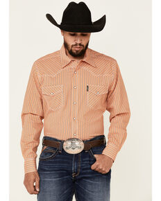Cinch Men's Modern Fit Orange Geo Print Long Sleeve Snap Western Shirt , Orange, hi-res