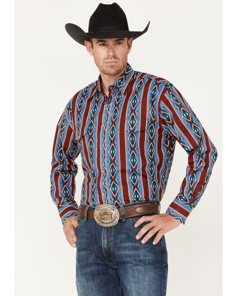 Wrangler Men's Checotah Southwestern Print Long Sleeve Snap Western Shirt , Multi, hi-res