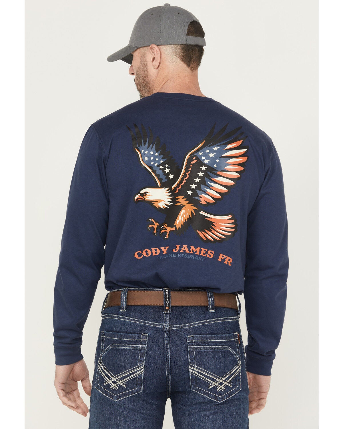 Cody James Men's FR Eagle Long Sleeve Graphic Work Shirt, Navy, hi-res