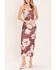 Image #1 - Flying Tomato Women's Rosewood Bloom Power Mesh Midi Dress, Burgundy, hi-res