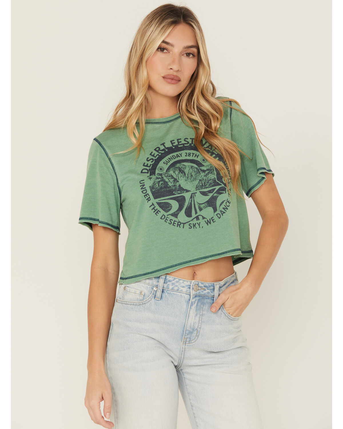 Image #1 - Cleo + Wolf Women's Desert Festival Short Sleeve Graphic Tee, Green, hi-res