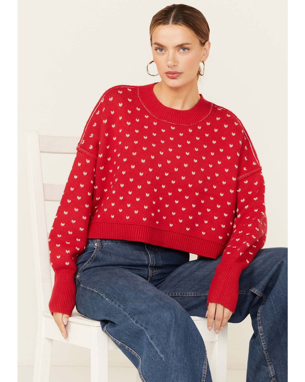Image #1 - Free People Women's Easy Street Solid Cropped Sweater, Red, hi-res