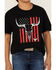 Image #3 - Cowboy Hardware Boys' Flag Steerhead Short Sleeve Graphic T-Shirt, Black, hi-res