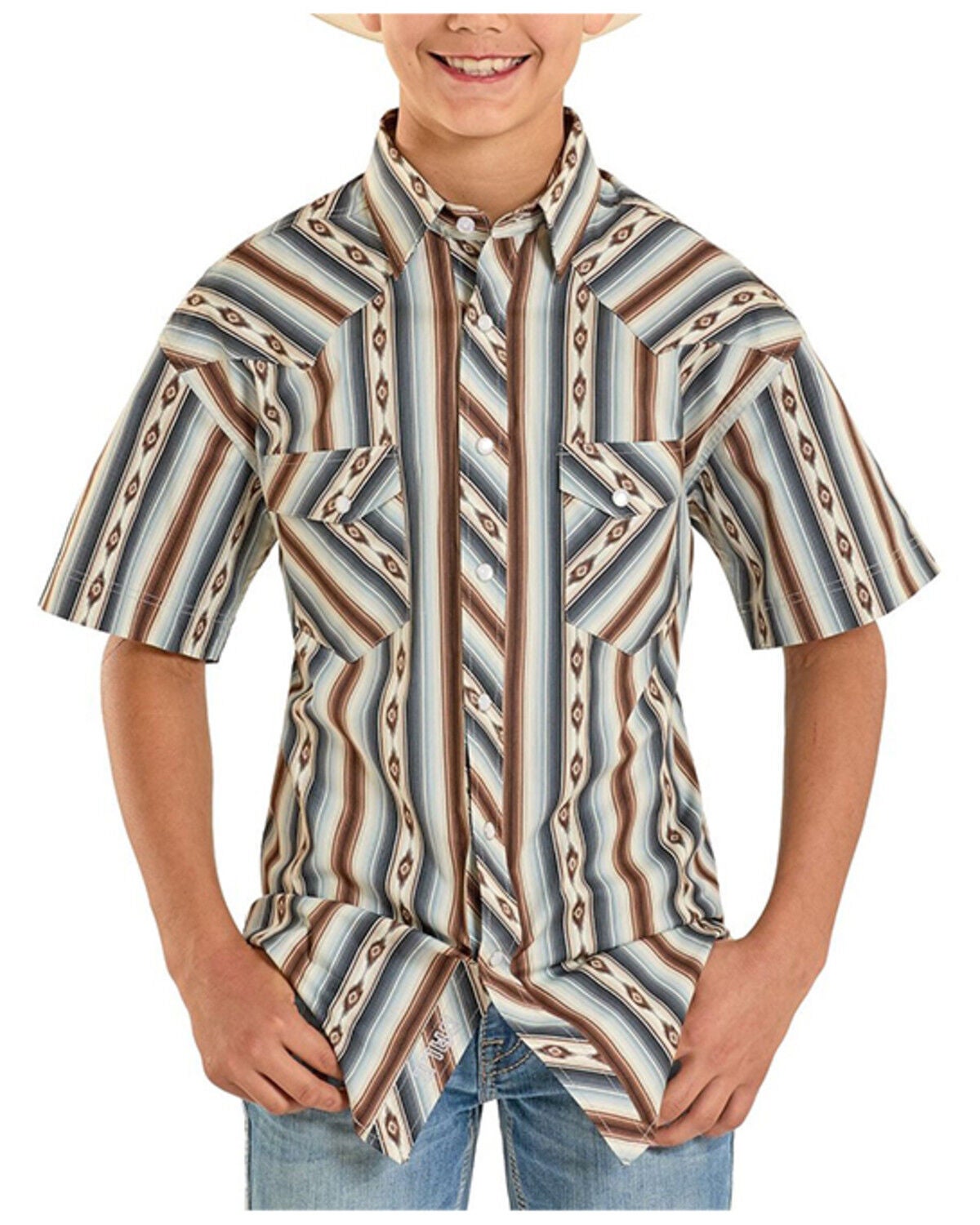 Image #1 - Rock & Roll Denim Boys' Striped Short Sleeve Pearl Snap Western Shirt, Multi, hi-res