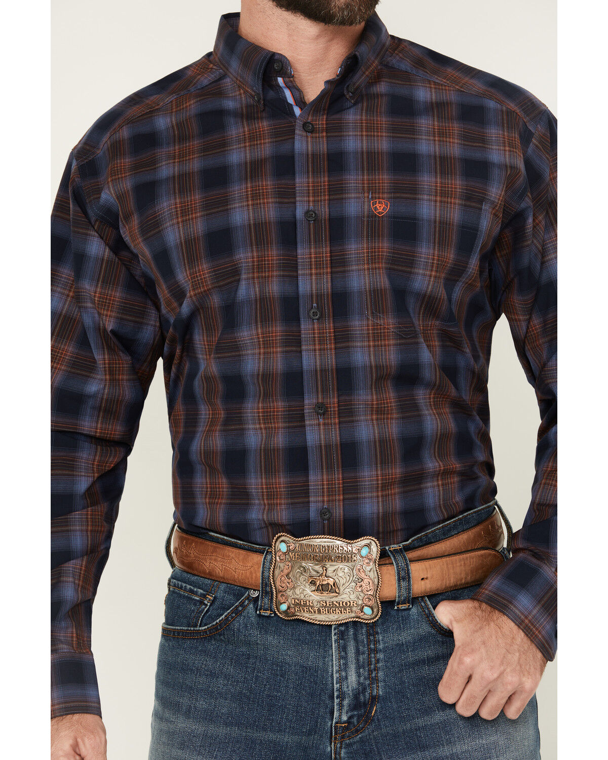 Image #3 - Ariat Men's Tyler Plaid Print Long Sleeve Button-Down Western Shirt, Navy, hi-res