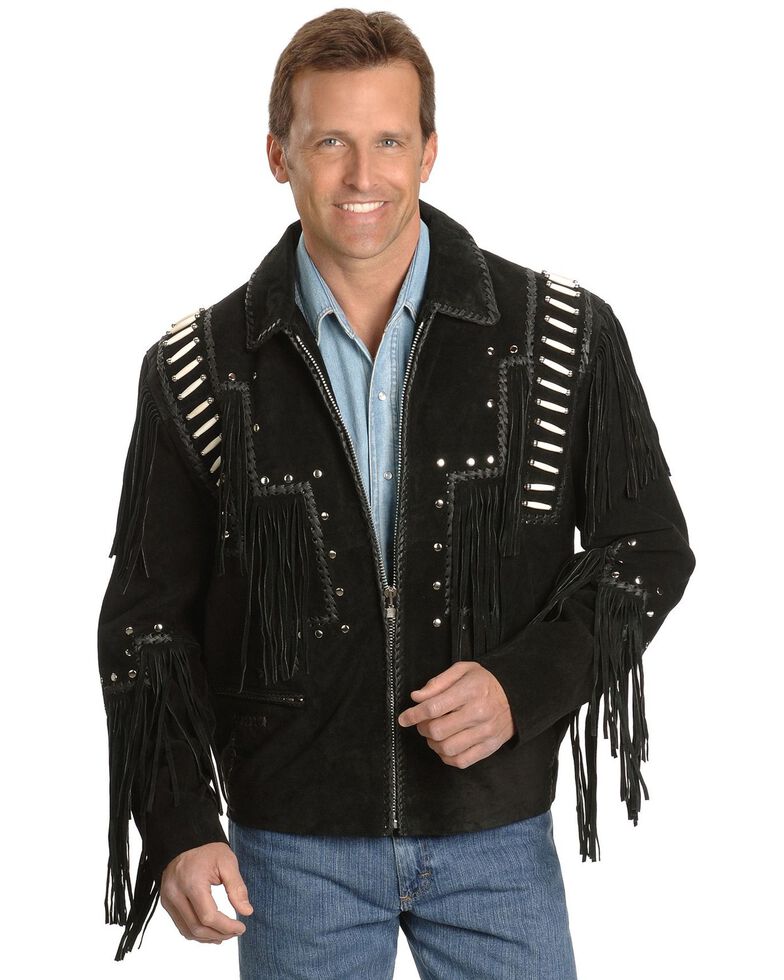 Liberty Wear Bone Fringed Leather Jacket - Big & Tall, Black, hi-res