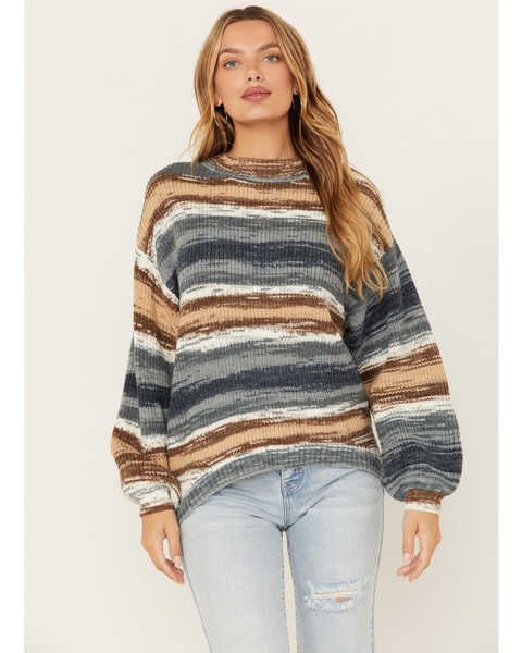 Cleo + Wolf Women's Striped Oversized Sweater , Slate, hi-res