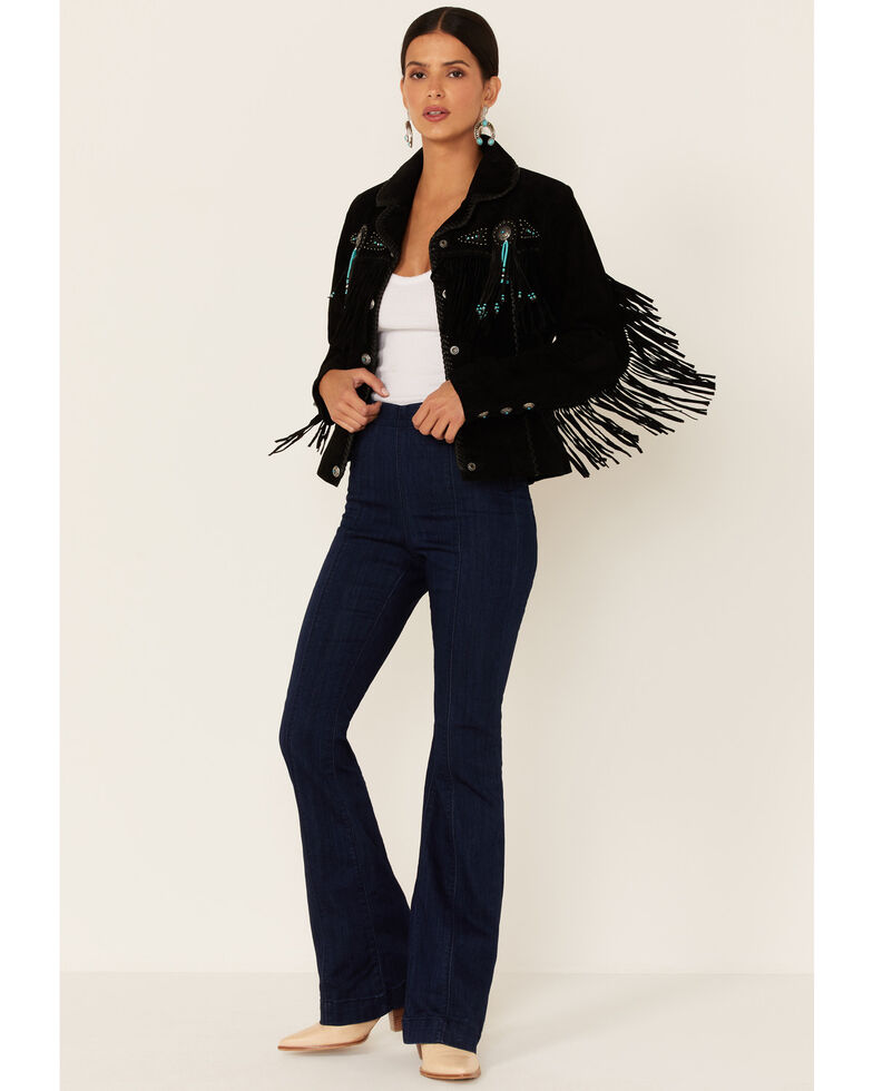Scully Fringed Suede Leather Jacket, Black, hi-res